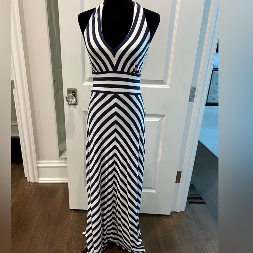 Banana Republic Navy and White Chevron stripes Maxi Dress